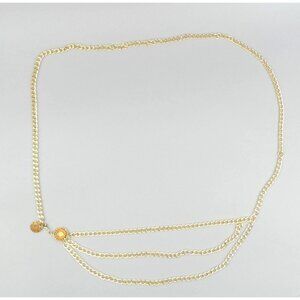 Gold-Tone Triple Chain Layered Belt With Medallion Accents